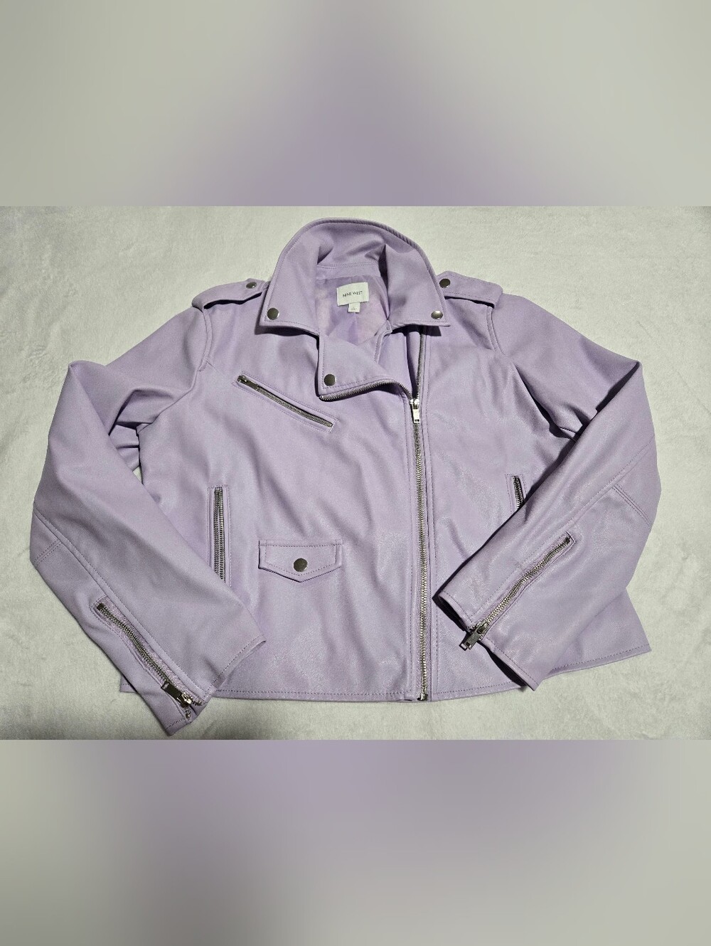 Nine West Faux-Leather Moto Jacket in Lilac Purple Size Large